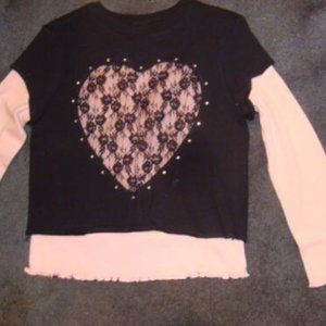 COPPER KEY RHINESTONE BLACK PINK LACE HEART TOP